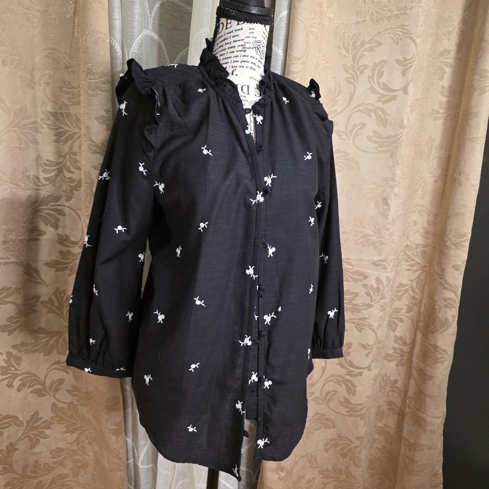LC Lauren Conrad Midnight Blouse with Ivory Accents